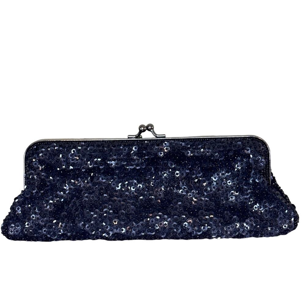 Express Black Sequin Clutch with Clasp